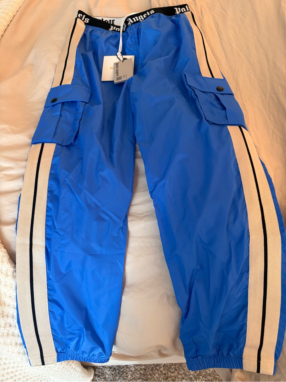 NWT Kids Palm Angels Royal Blue Track Pants with White Drawstring